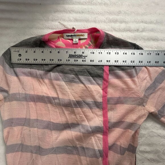 Clements Ribeiro Women’s Cardigan Sweater Small Pink Gray Striped Floral NWOT - Picture 5 of 7